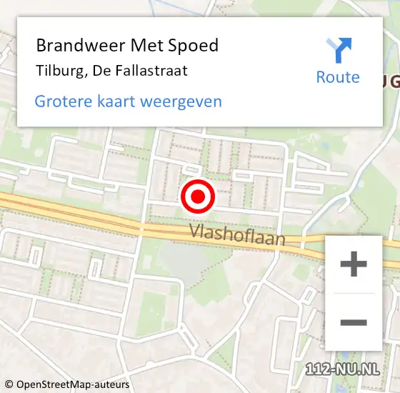 Locatie op kaart van de 112 melding: Brandweer Met Spoed Naar Tilburg, De Fallastraat op 16 november 2022 14:57