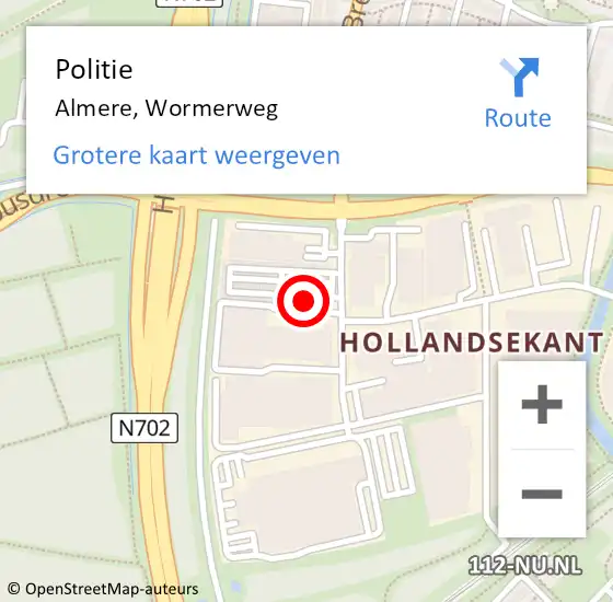 Locatie op kaart van de 112 melding: Politie Almere, Wormerweg op 16 november 2022 17:43