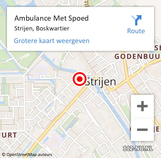 Locatie op kaart van de 112 melding: Ambulance Met Spoed Naar Strijen, Boskwartier op 16 november 2022 20:25