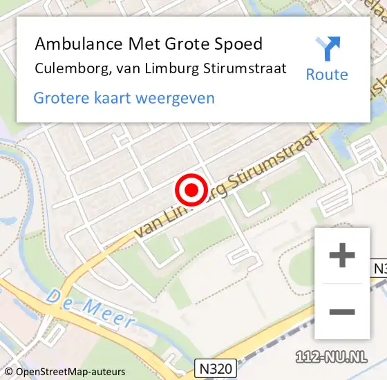 Locatie op kaart van de 112 melding: Ambulance Met Grote Spoed Naar Culemborg, van Limburg Stirumstraat op 16 november 2022 22:26
