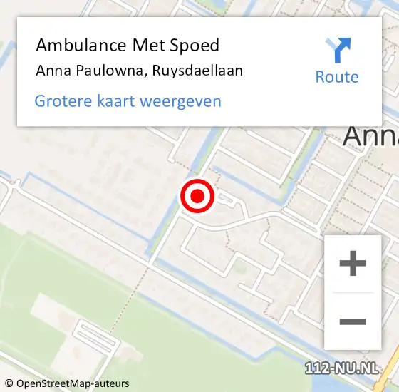 Locatie op kaart van de 112 melding: Ambulance Met Spoed Naar Anna Paulowna, Ruysdaellaan op 5 augustus 2014 10:09