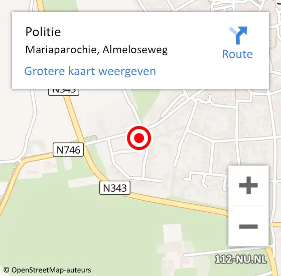 Locatie op kaart van de 112 melding: Politie Mariaparochie, Almeloseweg op 17 november 2022 08:29
