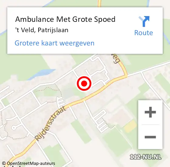 Locatie op kaart van de 112 melding: Ambulance Met Grote Spoed Naar 't Veld, Patrijslaan op 17 november 2022 11:46