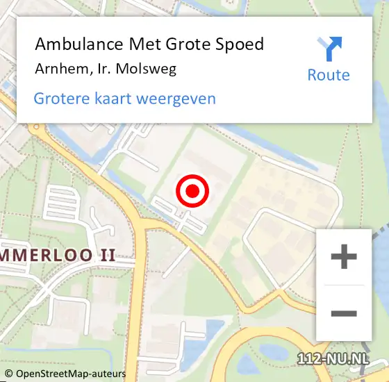 Locatie op kaart van de 112 melding: Ambulance Met Grote Spoed Naar Arnhem, Ir. Molsweg op 17 november 2022 14:17