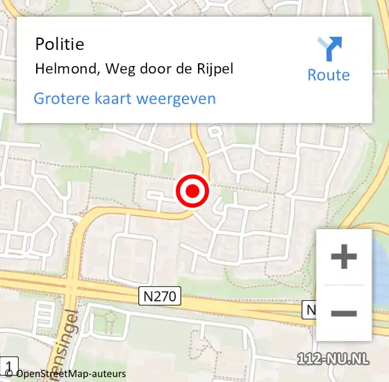 Locatie op kaart van de 112 melding: Politie Helmond, Weg door de Rijpel op 17 november 2022 16:09