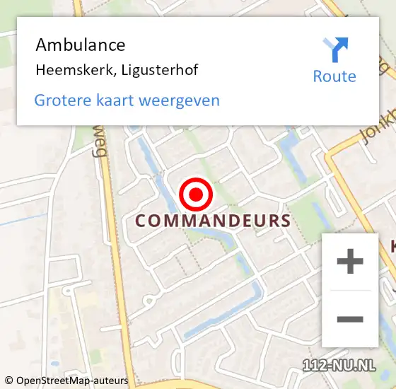 Locatie op kaart van de 112 melding: Ambulance Heemskerk, Ligusterhof op 17 november 2022 19:57