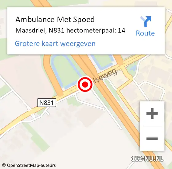 Locatie op kaart van de 112 melding: Ambulance Met Spoed Naar Maasdriel, N831 hectometerpaal: 14 op 17 november 2022 21:40