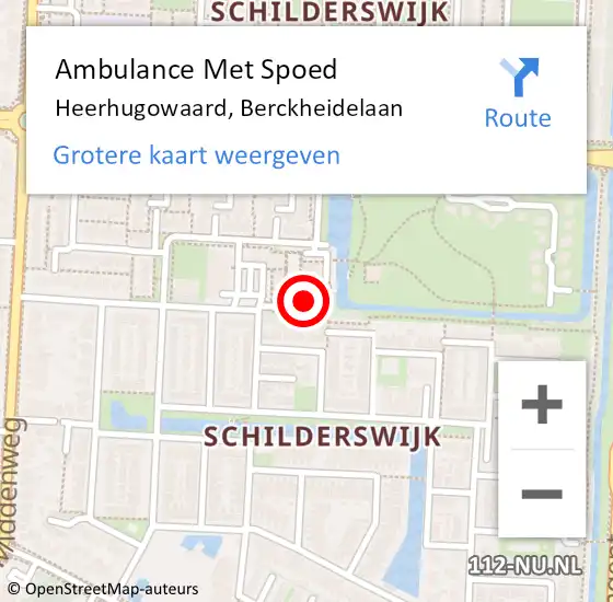 Locatie op kaart van de 112 melding: Ambulance Met Spoed Naar Heerhugowaard, Berckheidelaan op 5 augustus 2014 11:40