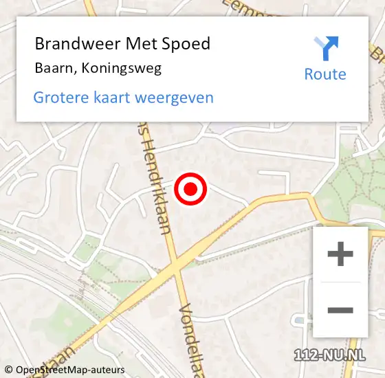 Locatie op kaart van de 112 melding: Brandweer Met Spoed Naar Baarn, Koningsweg op 18 november 2022 09:18
