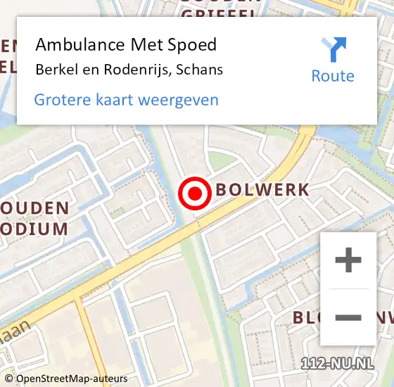Locatie op kaart van de 112 melding: Ambulance Met Spoed Naar Berkel en Rodenrijs, Schans op 18 november 2022 11:11