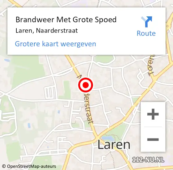 Locatie op kaart van de 112 melding: Brandweer Met Grote Spoed Naar Laren, Naarderstraat op 18 november 2022 11:40