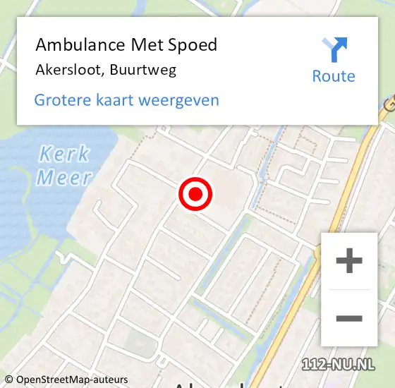 Locatie op kaart van de 112 melding: Ambulance Met Spoed Naar Akersloot, Buurtweg op 18 november 2022 13:37
