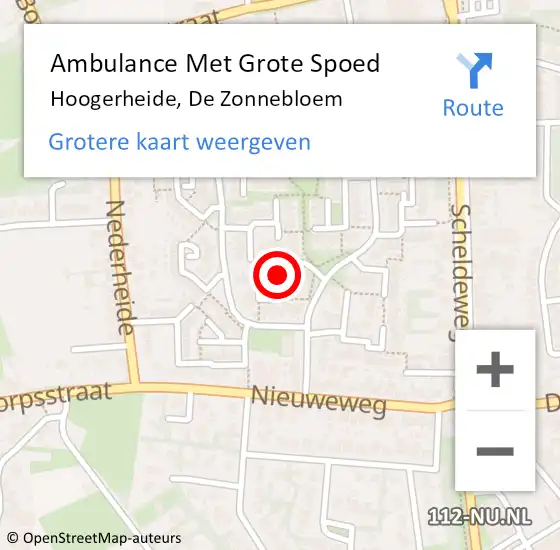 Locatie op kaart van de 112 melding: Ambulance Met Grote Spoed Naar Hoogerheide, De Zonnebloem op 5 augustus 2014 12:34