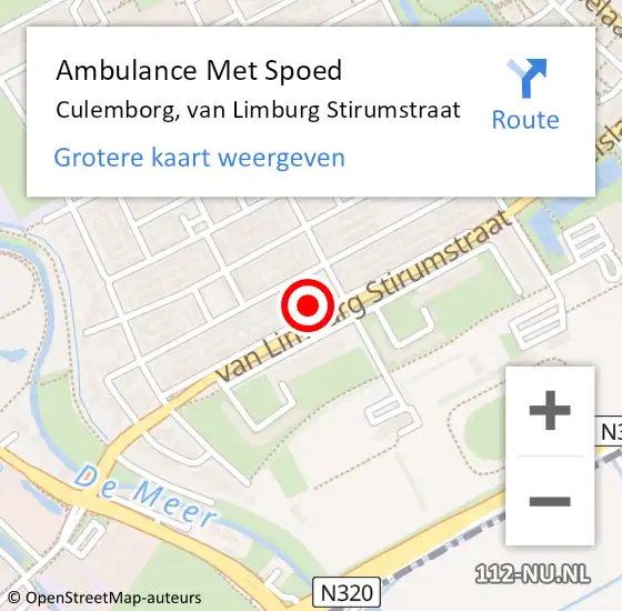 Locatie op kaart van de 112 melding: Ambulance Met Spoed Naar Culemborg, van Limburg Stirumstraat op 18 november 2022 15:32
