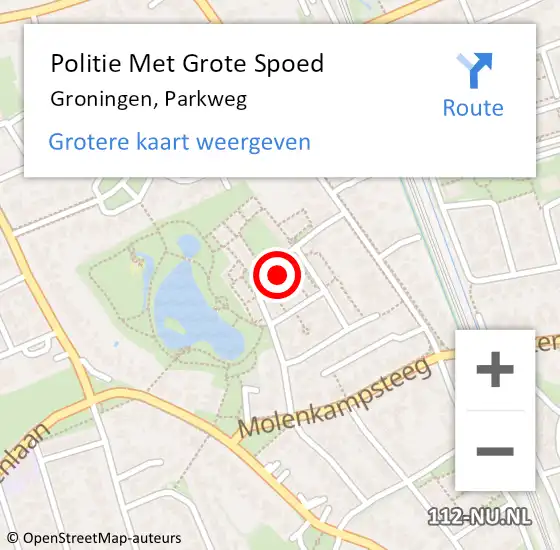 Locatie op kaart van de 112 melding: Politie Met Grote Spoed Naar Groningen, Parkweg op 18 november 2022 16:55
