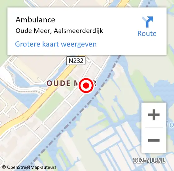 Locatie op kaart van de 112 melding: Ambulance Oude Meer, Aalsmeerderdijk op 18 november 2022 17:04