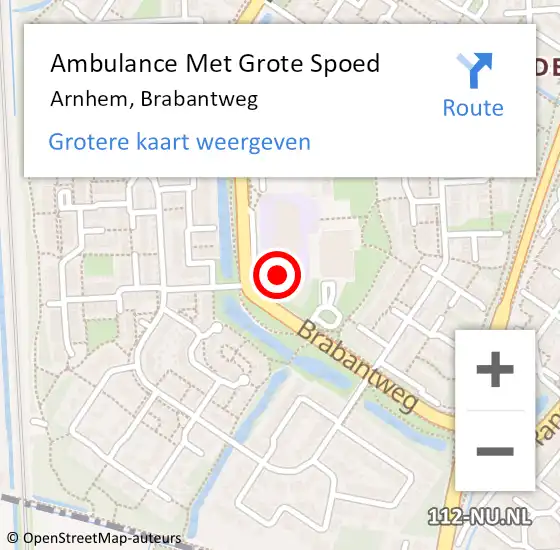Locatie op kaart van de 112 melding: Ambulance Met Grote Spoed Naar Arnhem, Brabantweg op 18 november 2022 21:11