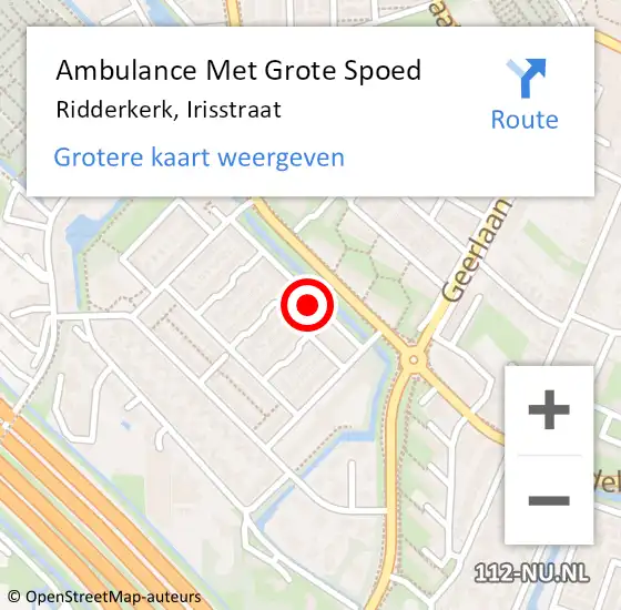 Locatie op kaart van de 112 melding: Ambulance Met Grote Spoed Naar Ridderkerk, Irisstraat op 18 november 2022 22:36