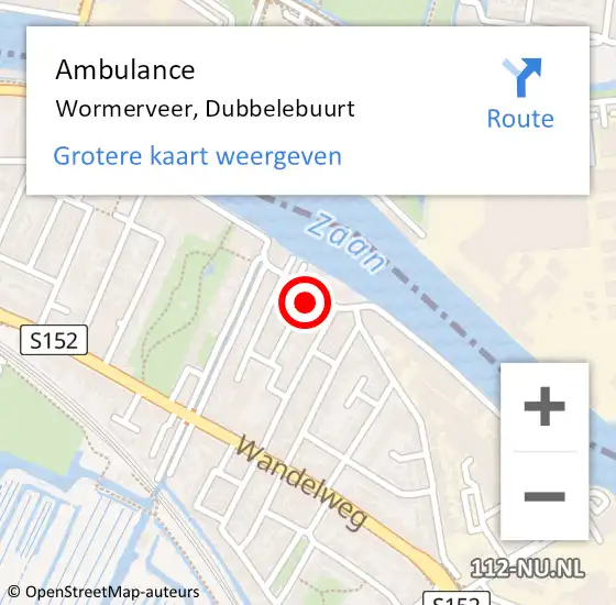 Locatie op kaart van de 112 melding: Ambulance Wormerveer, Dubbelebuurt op 18 november 2022 23:15