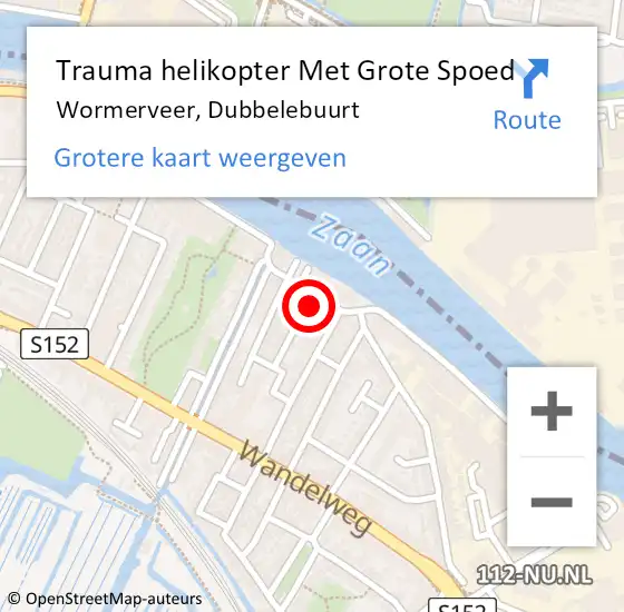 Locatie op kaart van de 112 melding: Trauma helikopter Met Grote Spoed Naar Wormerveer, Dubbelebuurt op 18 november 2022 23:16