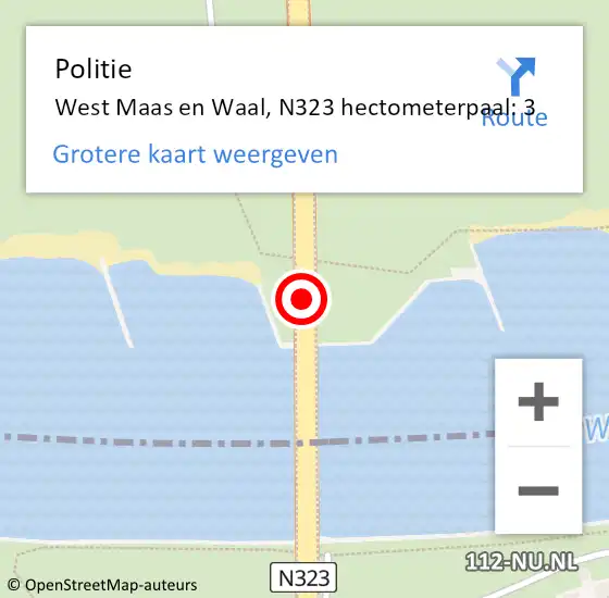 Locatie op kaart van de 112 melding: Politie West Maas en Waal, N323 hectometerpaal: 3 op 19 november 2022 00:51
