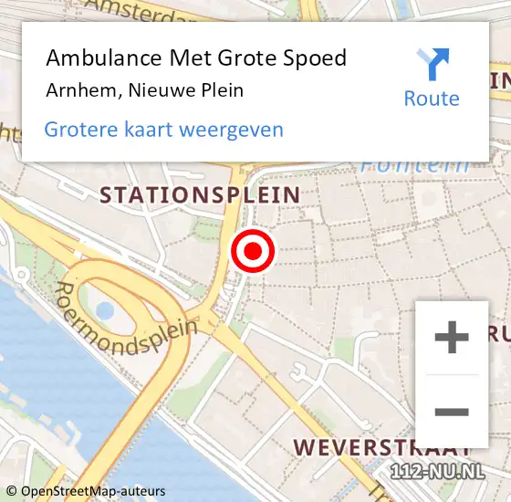 Locatie op kaart van de 112 melding: Ambulance Met Grote Spoed Naar Arnhem, Nieuwe Plein op 19 november 2022 03:19