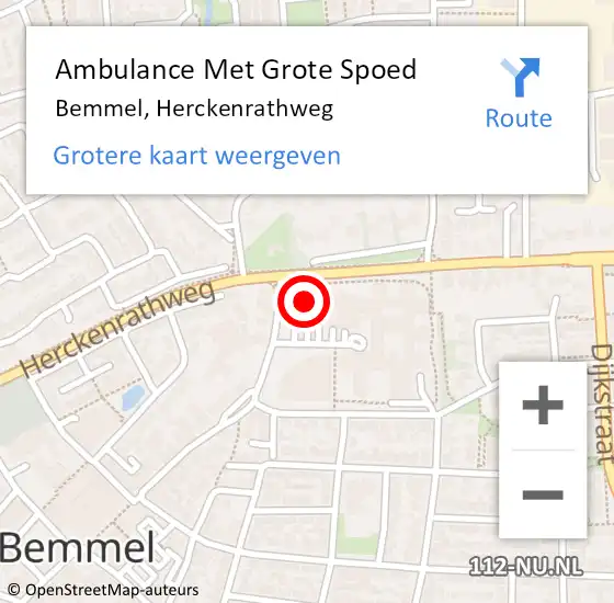 Locatie op kaart van de 112 melding: Ambulance Met Grote Spoed Naar Bemmel, Herckenrathweg op 19 november 2022 09:08