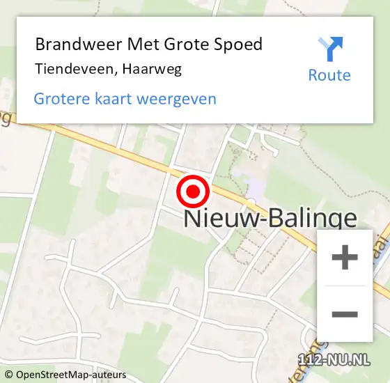 Locatie op kaart van de 112 melding: Brandweer Met Grote Spoed Naar Tiendeveen, Haarweg op 19 november 2022 11:14