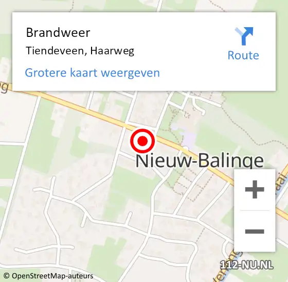 Locatie op kaart van de 112 melding: Brandweer Tiendeveen, Haarweg op 19 november 2022 11:16