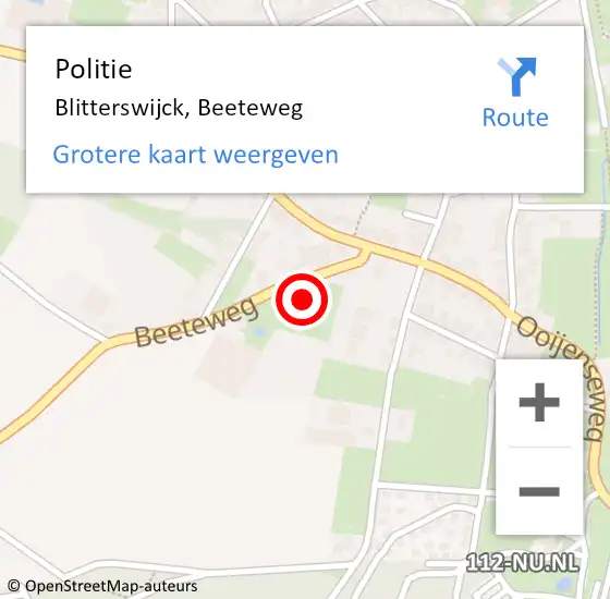 Locatie op kaart van de 112 melding: Politie Blitterswijck, Beeteweg op 19 november 2022 12:49