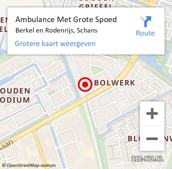 Locatie op kaart van de 112 melding: Ambulance Met Grote Spoed Naar Berkel en Rodenrijs, Schans op 19 november 2022 13:21