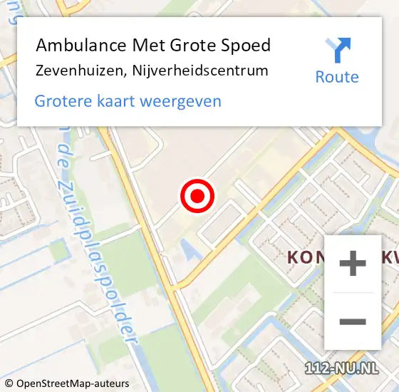 Locatie op kaart van de 112 melding: Ambulance Met Grote Spoed Naar Zevenhuizen, Nijverheidscentrum op 19 november 2022 14:32
