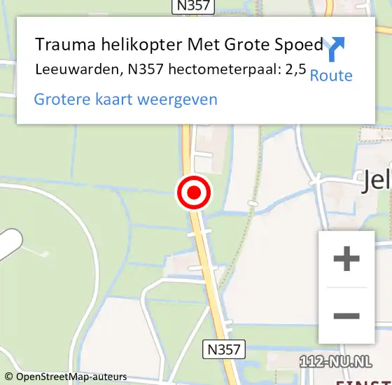 Locatie op kaart van de 112 melding: Trauma helikopter Met Grote Spoed Naar Leeuwarden, N357 hectometerpaal: 2,5 op 19 november 2022 14:56
