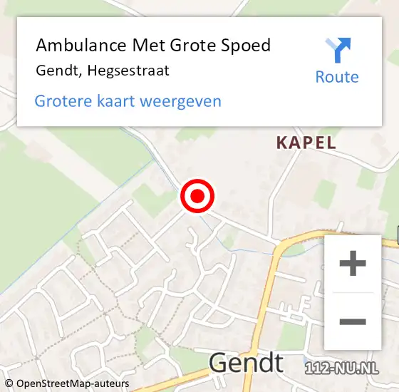 Locatie op kaart van de 112 melding: Ambulance Met Grote Spoed Naar Gendt, Hegsestraat op 19 november 2022 15:16