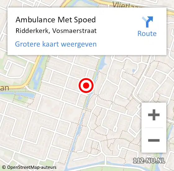 Locatie op kaart van de 112 melding: Ambulance Met Spoed Naar Ridderkerk, Vosmaerstraat op 19 november 2022 15:24