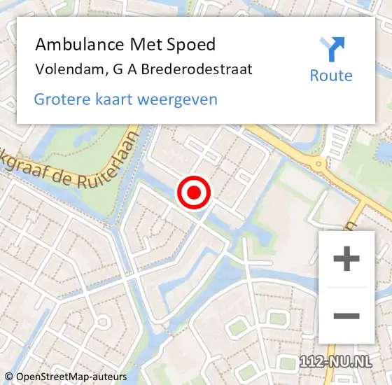 Locatie op kaart van de 112 melding: Ambulance Met Spoed Naar Volendam, G A Brederodestraat op 19 november 2022 16:57