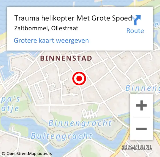 Locatie op kaart van de 112 melding: Trauma helikopter Met Grote Spoed Naar Zaltbommel, Oliestraat op 19 november 2022 19:09