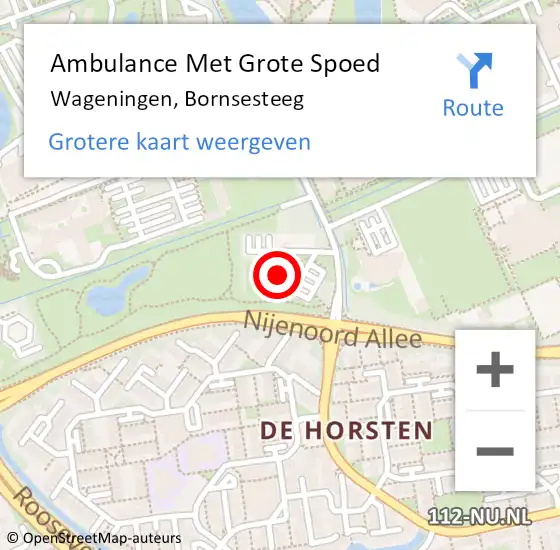 Locatie op kaart van de 112 melding: Ambulance Met Grote Spoed Naar Wageningen, Bornsesteeg op 19 november 2022 21:14
