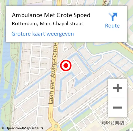 Locatie op kaart van de 112 melding: Ambulance Met Grote Spoed Naar Rotterdam, Marc Chagallstraat op 19 november 2022 22:00