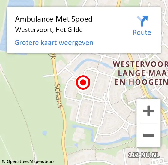 Locatie op kaart van de 112 melding: Ambulance Met Spoed Naar Westervoort, Het Gilde op 19 november 2022 23:33