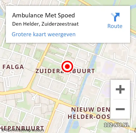 Locatie op kaart van de 112 melding: Ambulance Met Spoed Naar Den Helder, Zuiderzeestraat op 20 november 2022 06:54