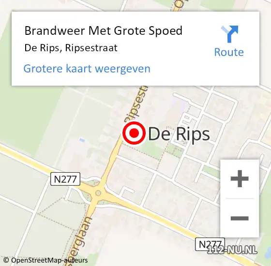 Locatie op kaart van de 112 melding: Brandweer Met Grote Spoed Naar De Rips, Ripsestraat op 20 november 2022 07:26