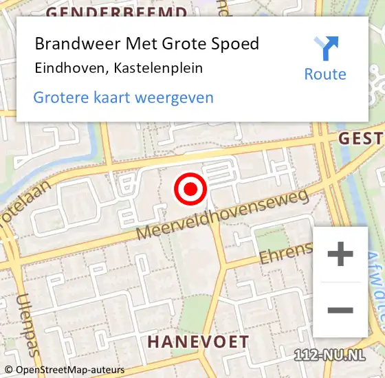 Locatie op kaart van de 112 melding: Brandweer Met Grote Spoed Naar Eindhoven, Kastelenplein op 20 november 2022 08:38