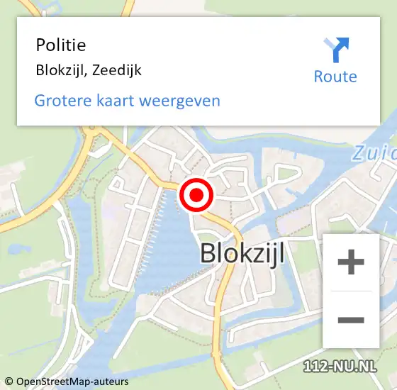 Locatie op kaart van de 112 melding: Politie Blokzijl, Zeedijk op 20 november 2022 09:17