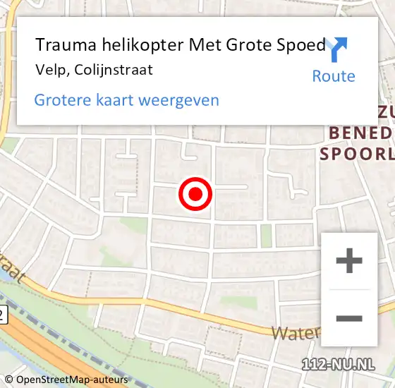 Locatie op kaart van de 112 melding: Trauma helikopter Met Grote Spoed Naar Velp, Colijnstraat op 20 november 2022 09:38