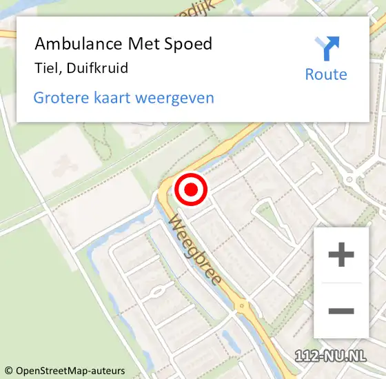 Locatie op kaart van de 112 melding: Ambulance Met Spoed Naar Tiel, Duifkruid op 20 november 2022 09:57