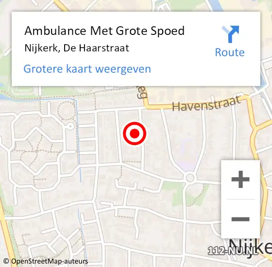 Locatie op kaart van de 112 melding: Ambulance Met Grote Spoed Naar Nijkerk, De Haarstraat op 20 november 2022 10:54