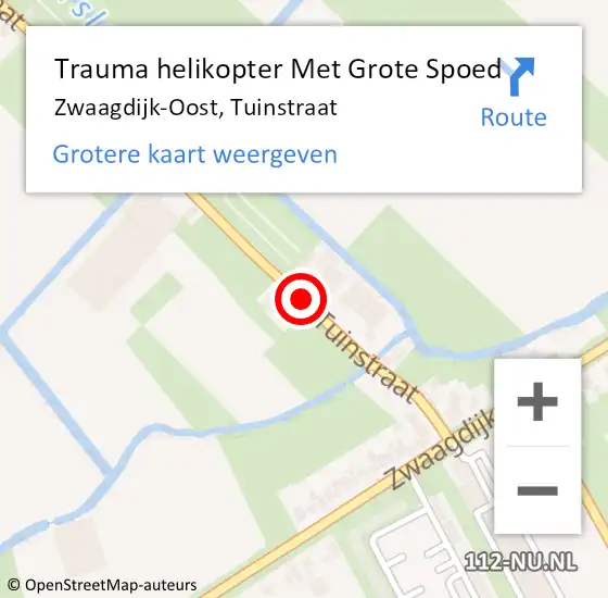 Locatie op kaart van de 112 melding: Trauma helikopter Met Grote Spoed Naar Zwaagdijk-Oost, Tuinstraat op 20 november 2022 11:25