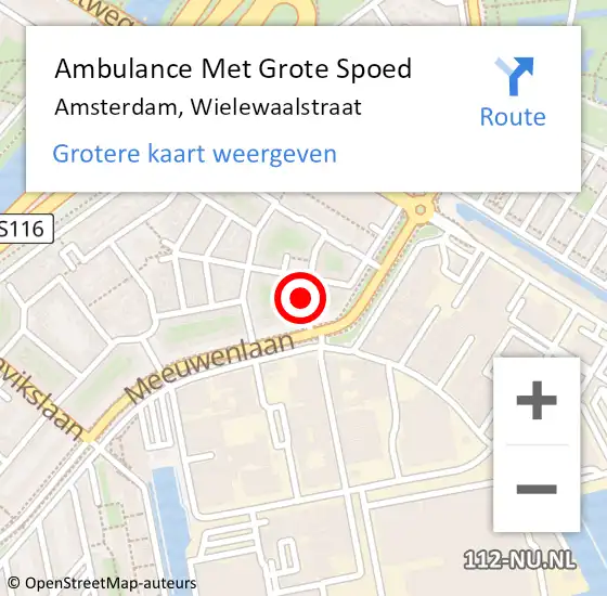 Locatie op kaart van de 112 melding: Ambulance Met Grote Spoed Naar Amsterdam, Wielewaalstraat op 20 november 2022 12:18