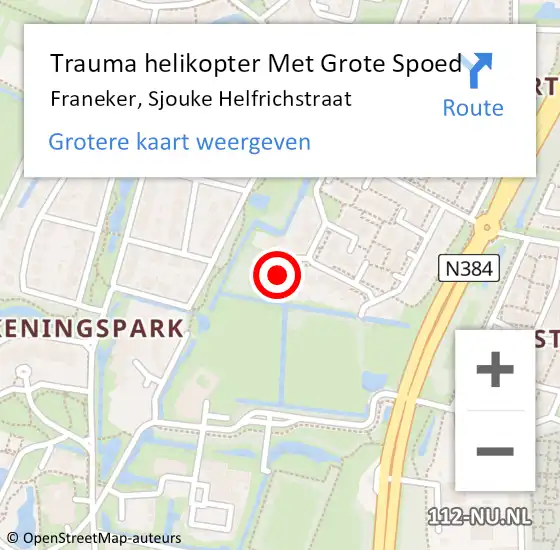 Locatie op kaart van de 112 melding: Trauma helikopter Met Grote Spoed Naar Franeker, Sjouke Helfrichstraat op 20 november 2022 13:21